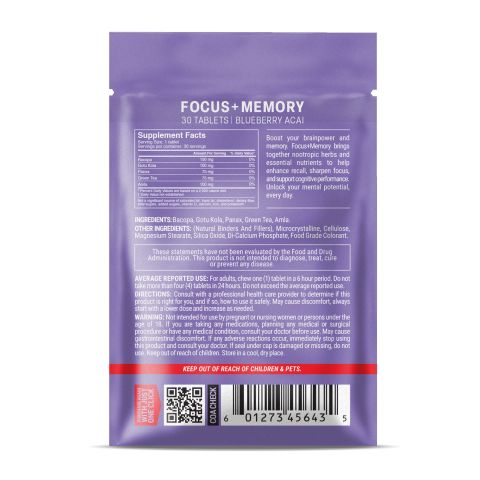 500mg - Focus + Memory - Blueberry Acai - Mood Tablets - Thumbnail 8