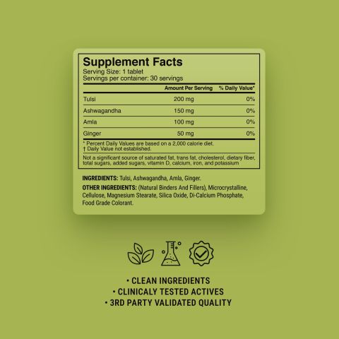 500mg - Tulsi Immune Adaptogen - Tulsi Lemon - Mood Tablets - Thumbnail 9